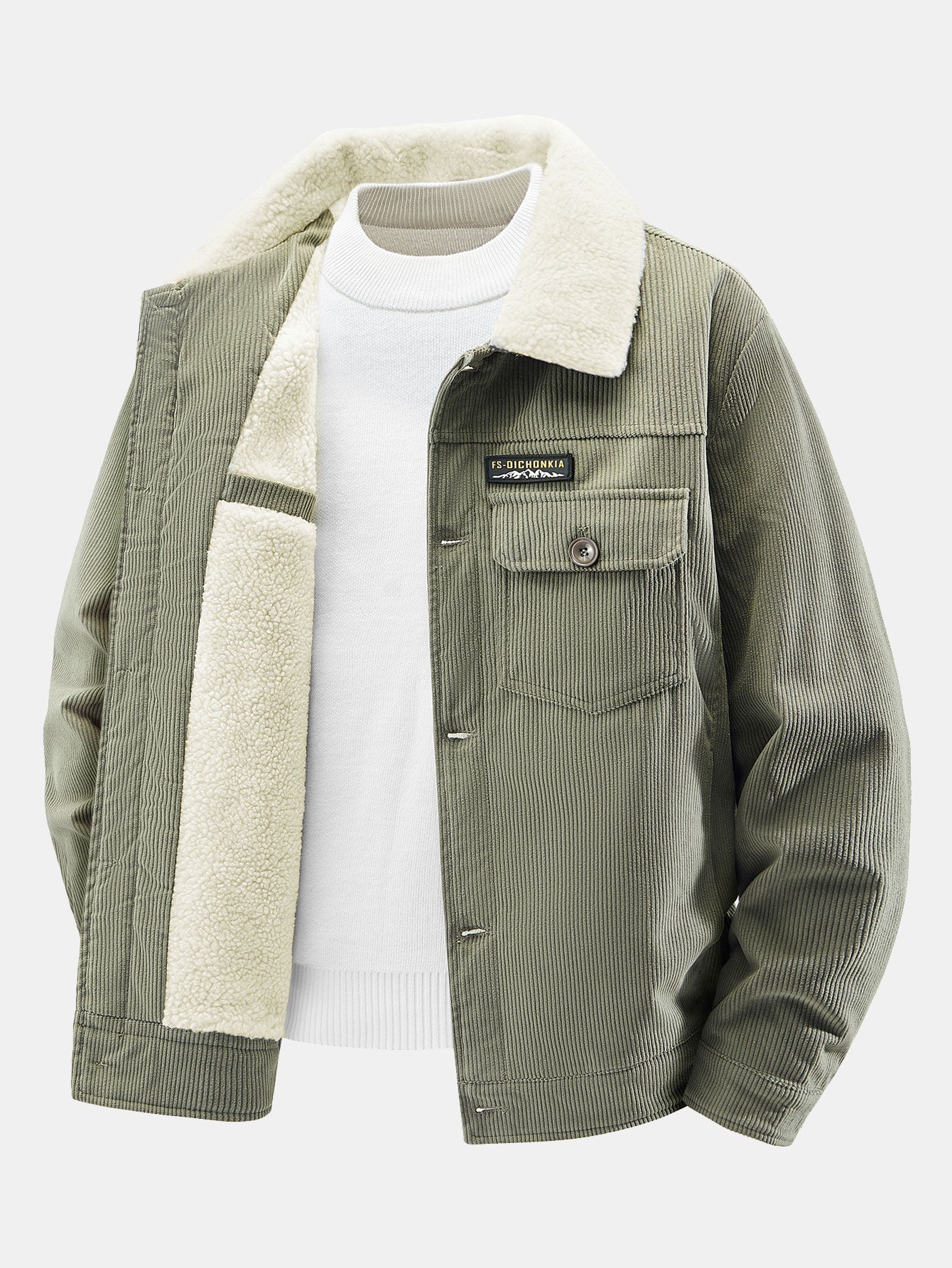 Teddy fleece gevoerde corduroy jas met knopen