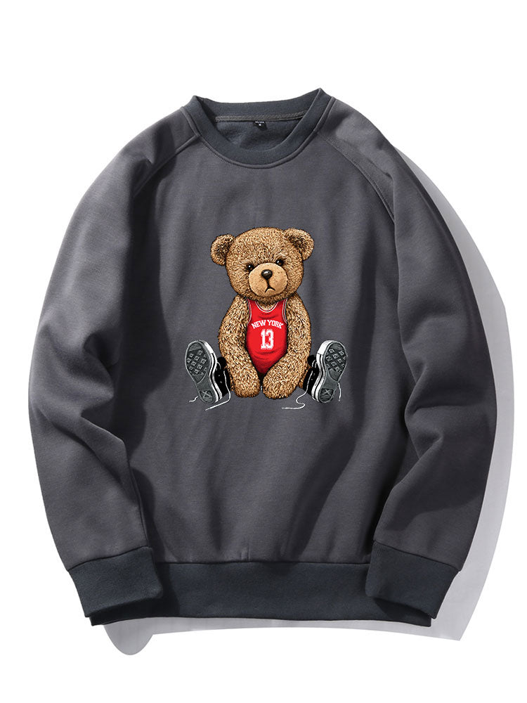 New York Bear Print Raglan Sleeves Sweatshirt