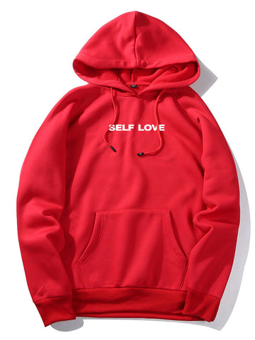 Self Love Slogan Print Hoodie